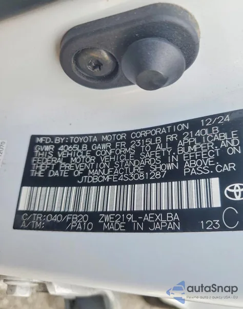 2025 Toyota Corolla Le from USA, damaged, VIN JTDBCMFE4S3081287